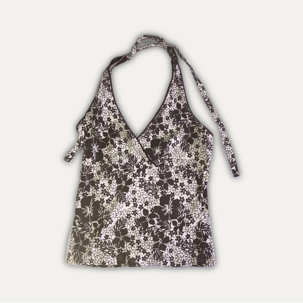 (SOLD ON DEPOP)Floral Halter Top in Brown and Cream